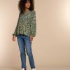 Vrouwen Geisha Fashion | Geisha Dames Smock Top Met Pofmouwen En Print 33665-20 Groen