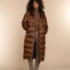 Vrouwen Geisha Fashion | Geisha Dames Lange Puffer Jas 38568-21 Cognac