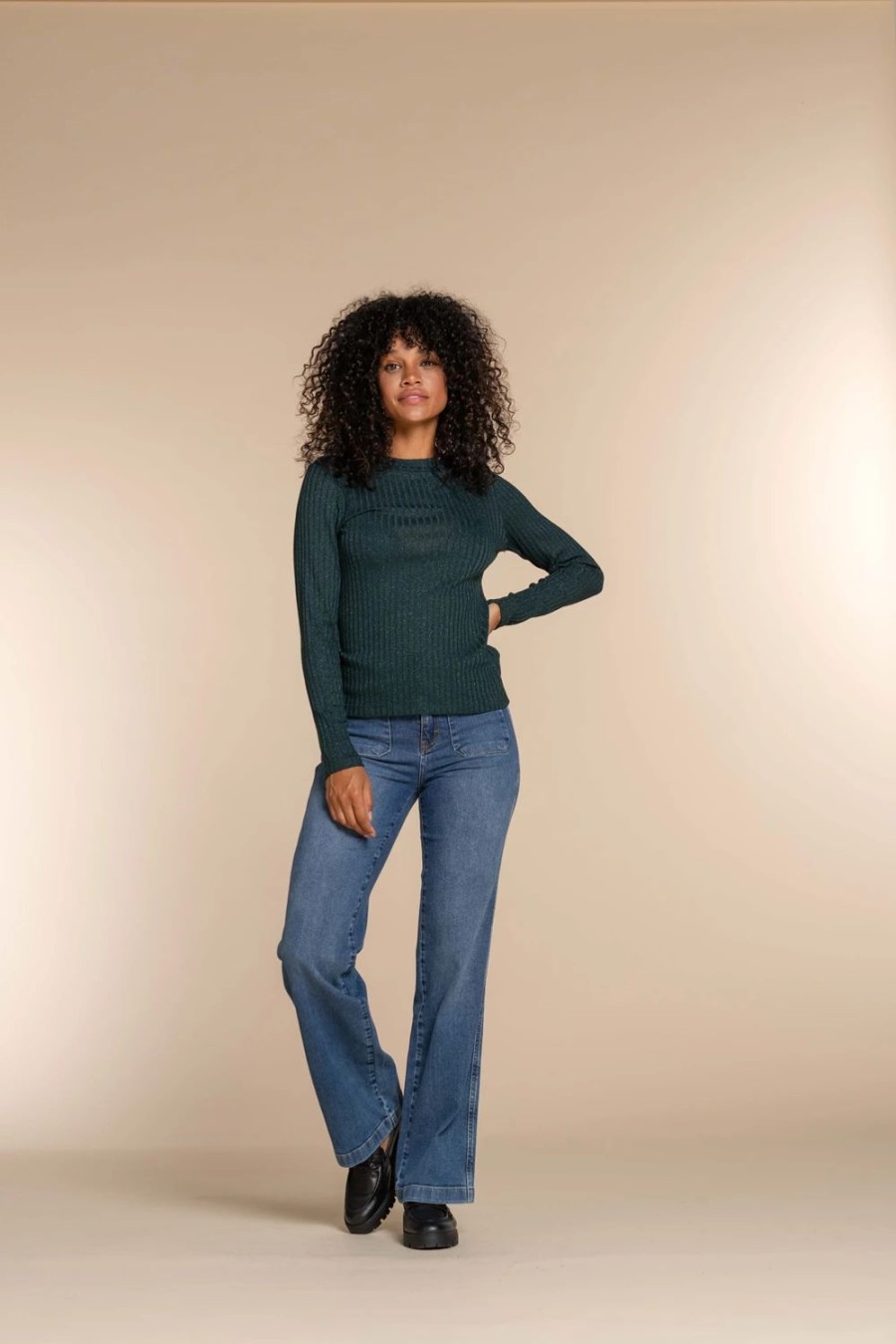 Vrouwen Geisha Fashion | Geisha Dames Flared Jeans 31883-42 Mid Blue Denim