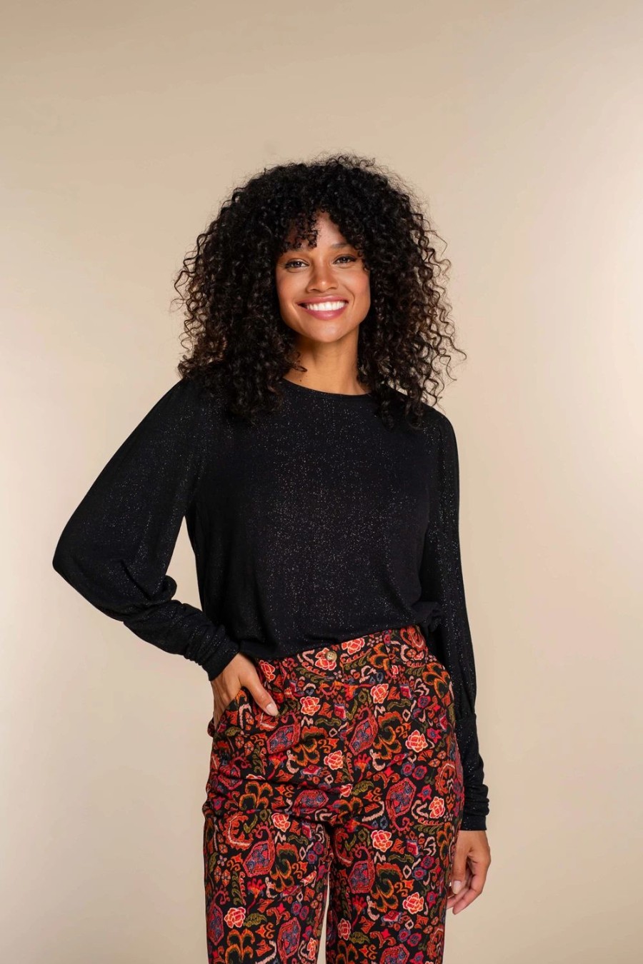 Vrouwen Geisha Fashion | Geisha Dames Lurex Top 32868-24 Zwart