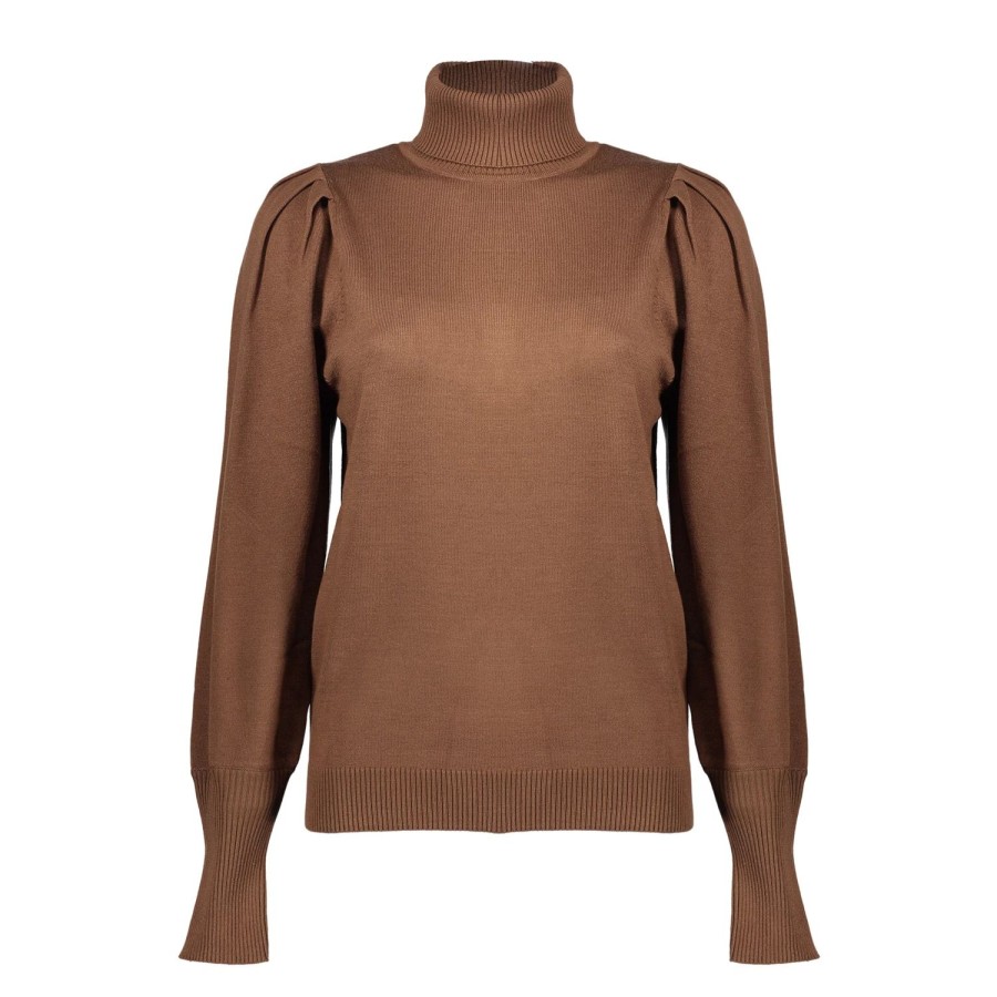 Vrouwen Geisha Fashion | Geisha Dames Gebreide Trui Met Pofmouwen 34587-14 Cognac