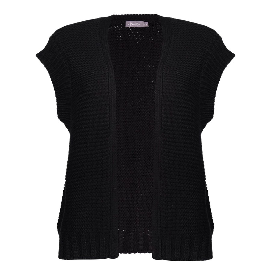 Vrouwen Geisha Fashion | Geisha Dames Gebreid Gilet 34541-29 Zwart