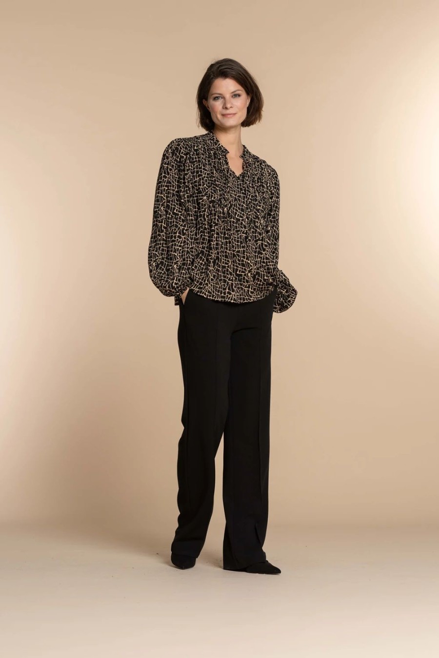 Vrouwen Geisha Fashion | Geisha Dames Top Met Print 33595-26 Zwart
