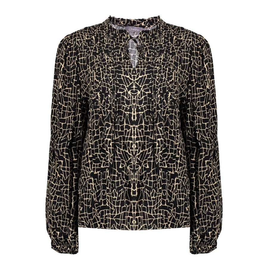 Vrouwen Geisha Fashion | Geisha Dames Top Met Print 33595-26 Zwart