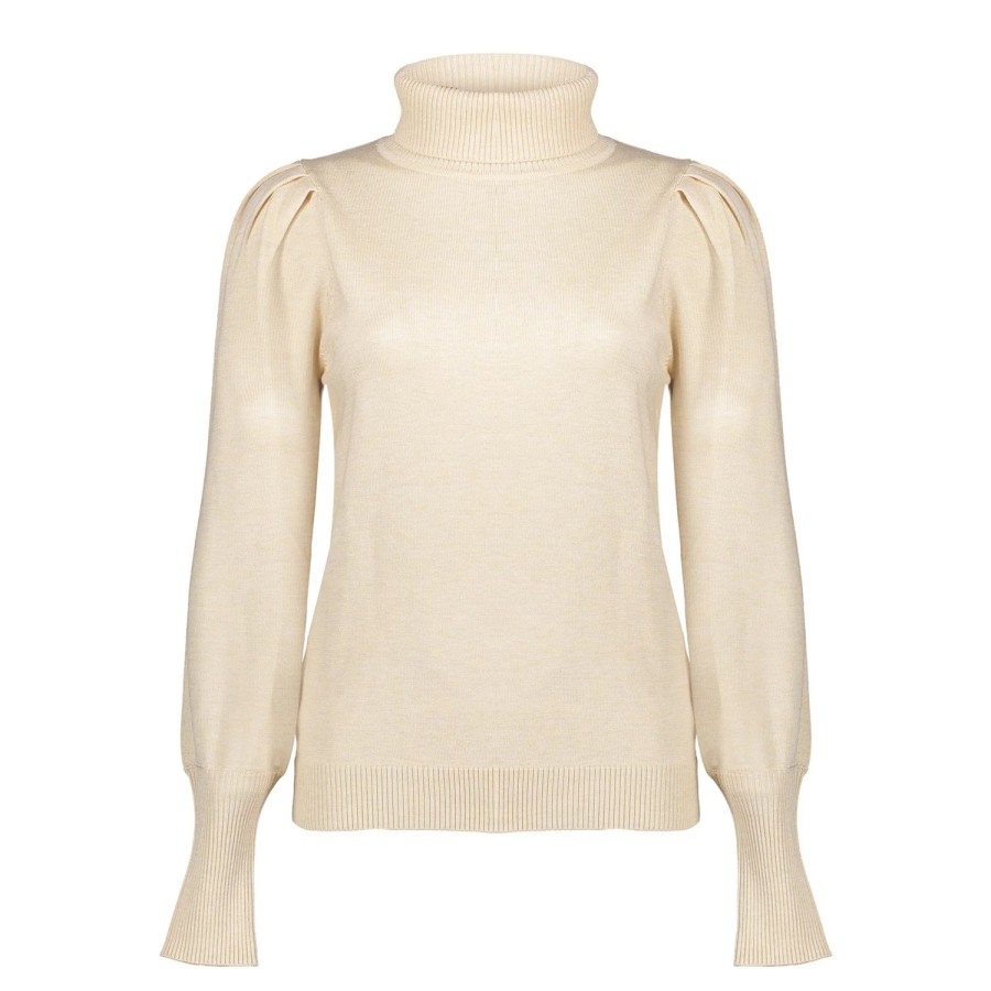 Vrouwen Geisha Fashion | Geisha Dames Gebreide Trui Met Pofmouwen 34587-14 Light Sand