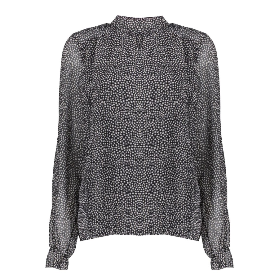Vrouwen Geisha Fashion | Geisha Chiffon Mesh Top Stippenprint 23642-20 Grijs