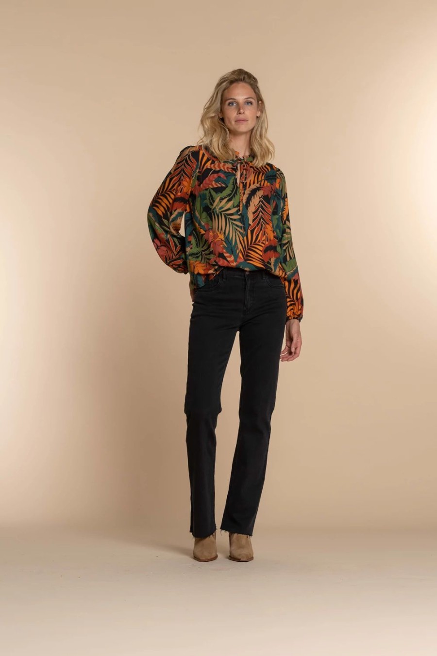 Vrouwen Geisha Fashion | Geisha Dames Top Met Print 33658-20 Zwart