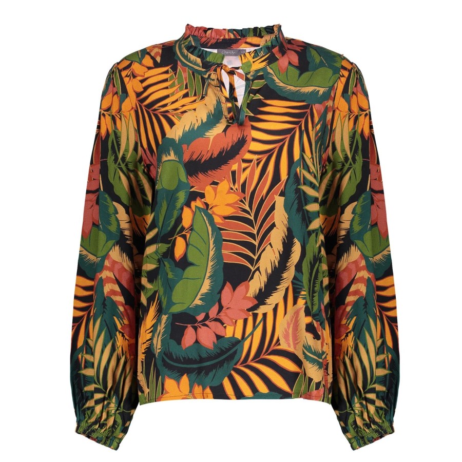 Vrouwen Geisha Fashion | Geisha Dames Top Met Print 33658-20 Zwart