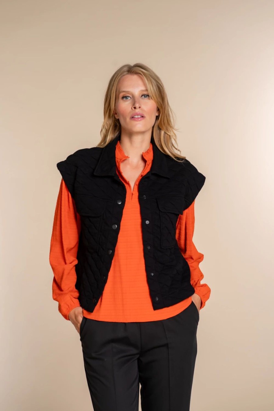 Vrouwen Geisha Fashion | Geisha Dames Gilet Met 80S Shoulder 35839-45 Zwart