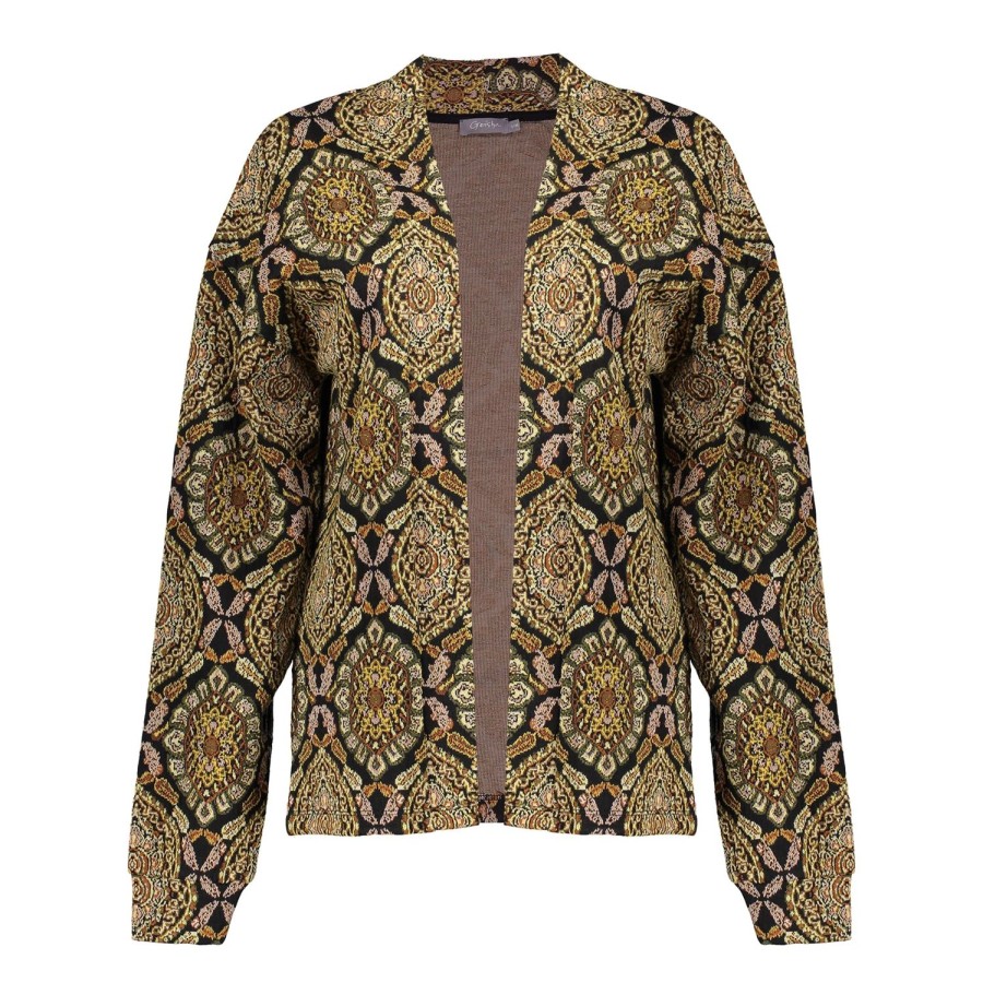 Vrouwen Geisha Fashion | Geisha Dames Vest Met Print 35577-20 Zwart