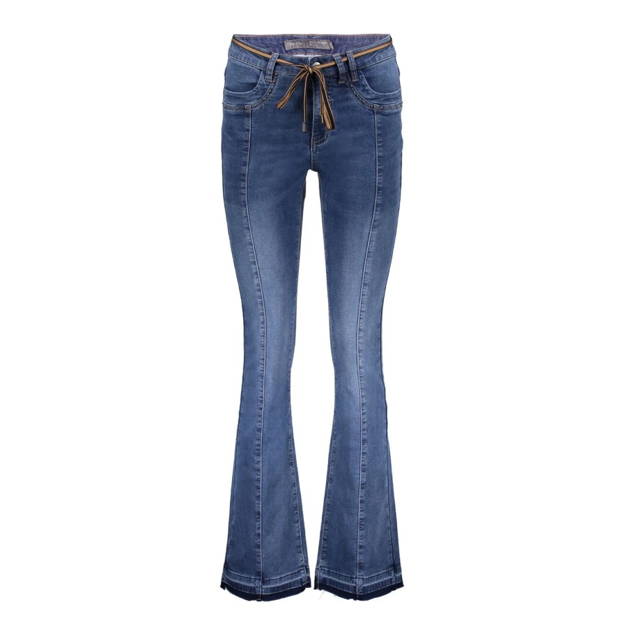Vrouwen Geisha Fashion | Geisha Dames Flared Jeans Met Ceintuur 31508-10 Stonewash Denim