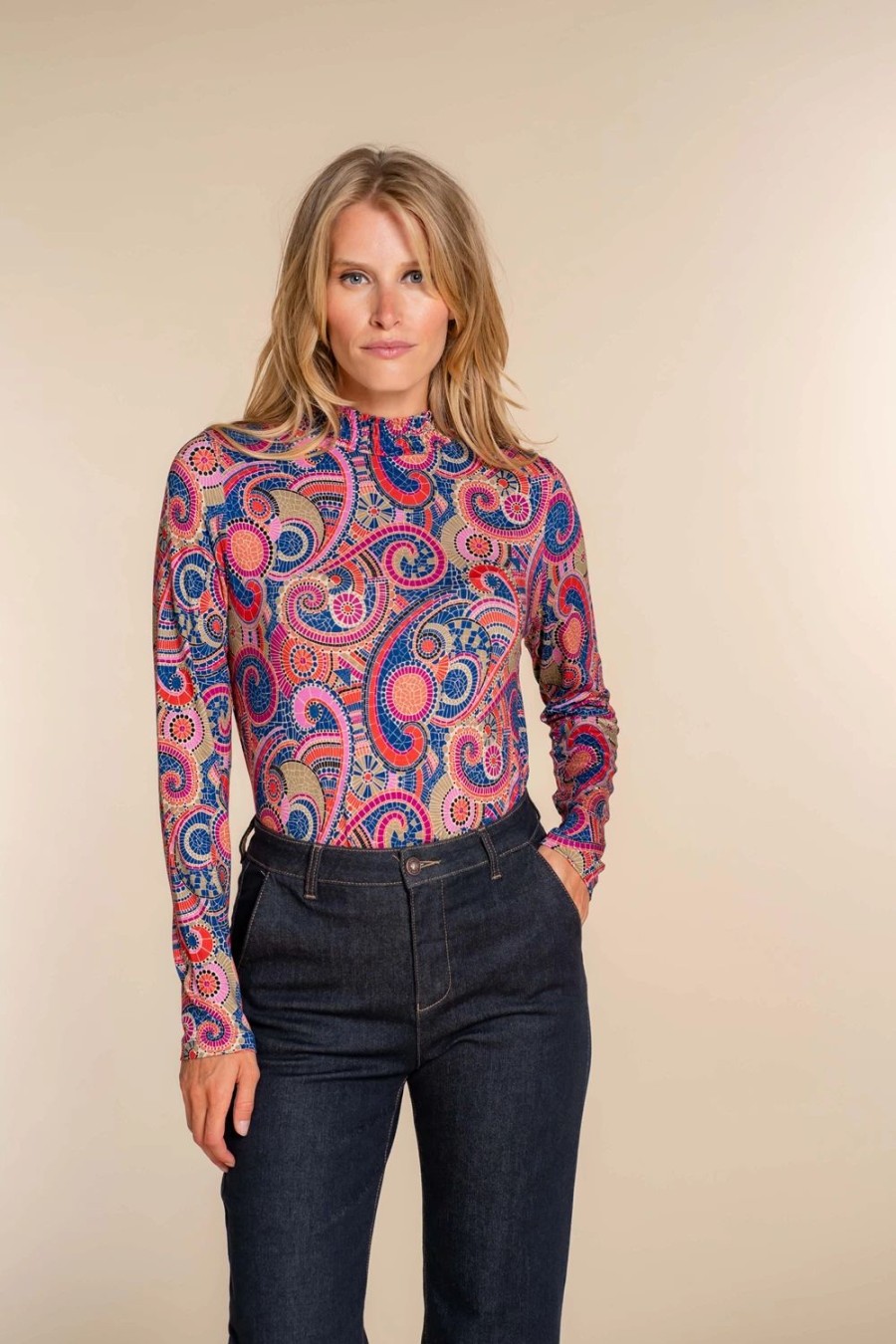Vrouwen Geisha Fashion | Geisha Dames Top Met Paisley Print 32891-60 Cobalt