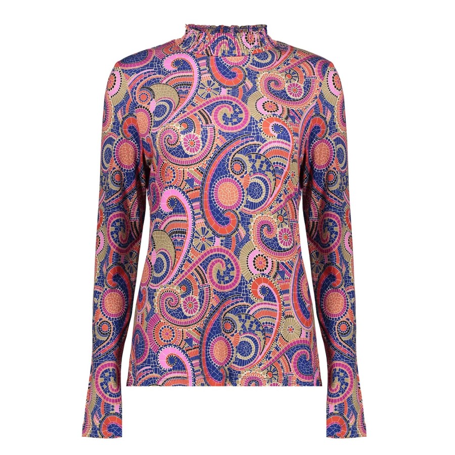 Vrouwen Geisha Fashion | Geisha Dames Top Met Paisley Print 32891-60 Cobalt