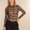 Vrouwen Geisha Fashion | Geisha Dames Mesh Top Met Print 32840-14 Zwart