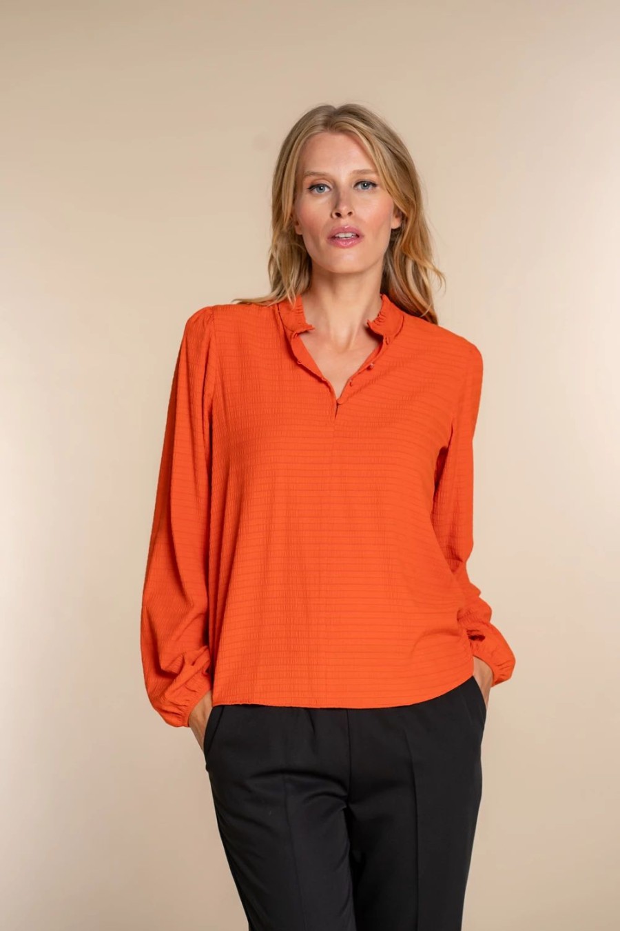 Vrouwen Geisha Fashion | Geisha Dames Uni Crinckle Top 33840-47 Oranje