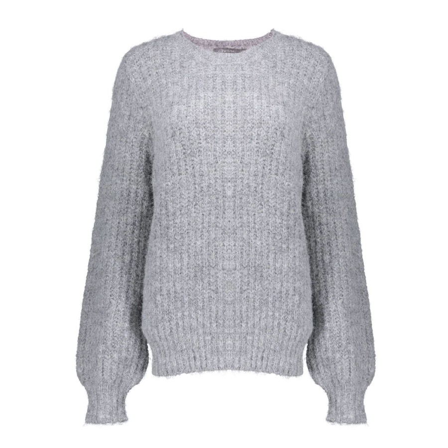 Vrouwen Geisha Fashion | Geisha Dames Gebreide Trui Met Pofmouwen 34510-10 Grey Melange