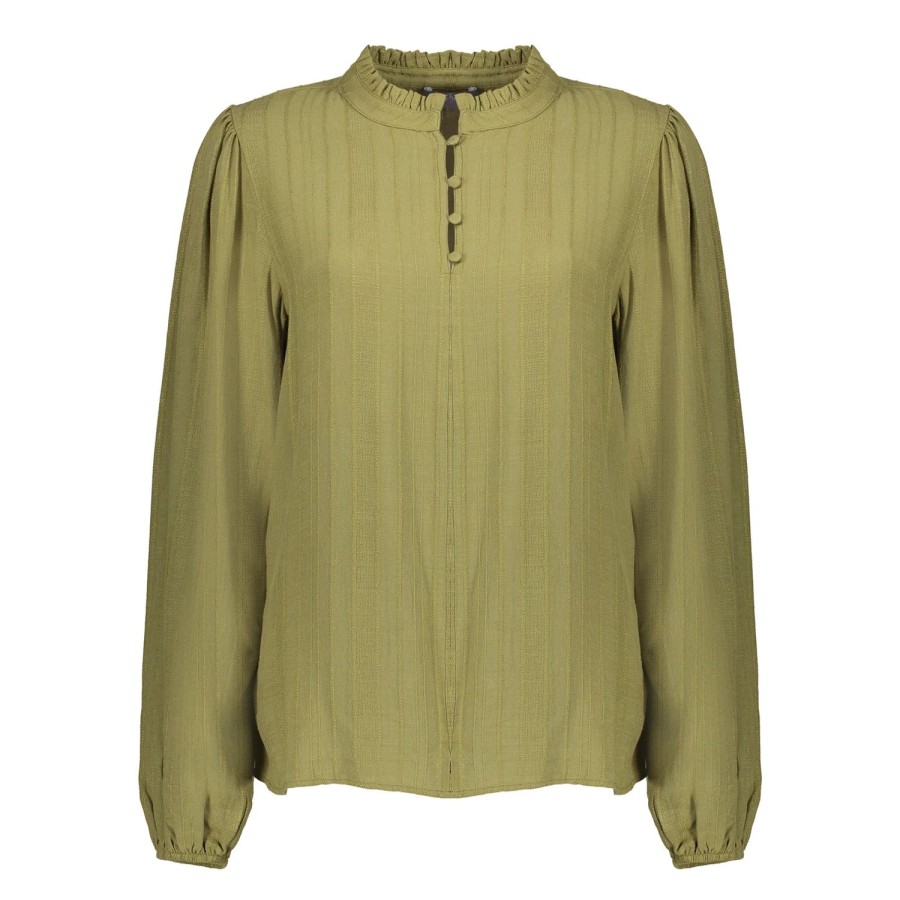 Vrouwen Geisha Fashion | Geisha Dames Top Met Geruffelde Kraag 33600-47 Cactus