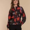 Vrouwen Geisha Fashion | Geisha Dames Bloemen Print Blouse 33691-20 Zwart