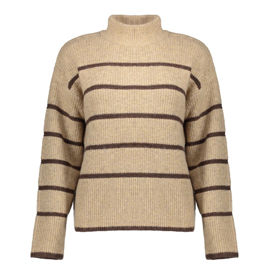 Vrouwen Geisha Fashion | Geisha Dames Gestreepte Trui 34591-14 Sand