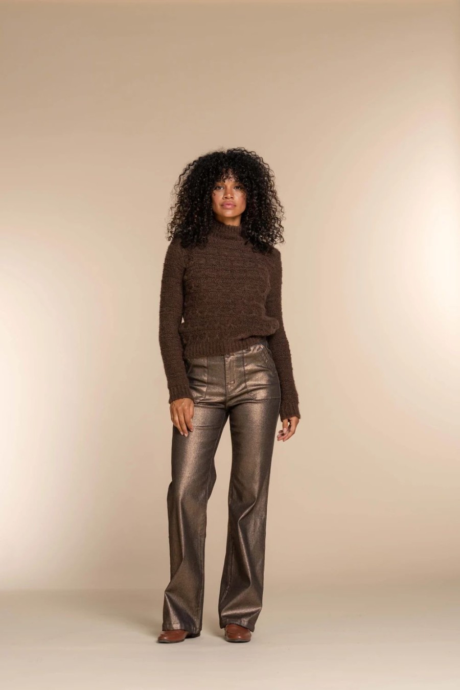 Vrouwen Geisha Fashion | Geisha Dames Metallic Flared Jeans 31806-10 Copper