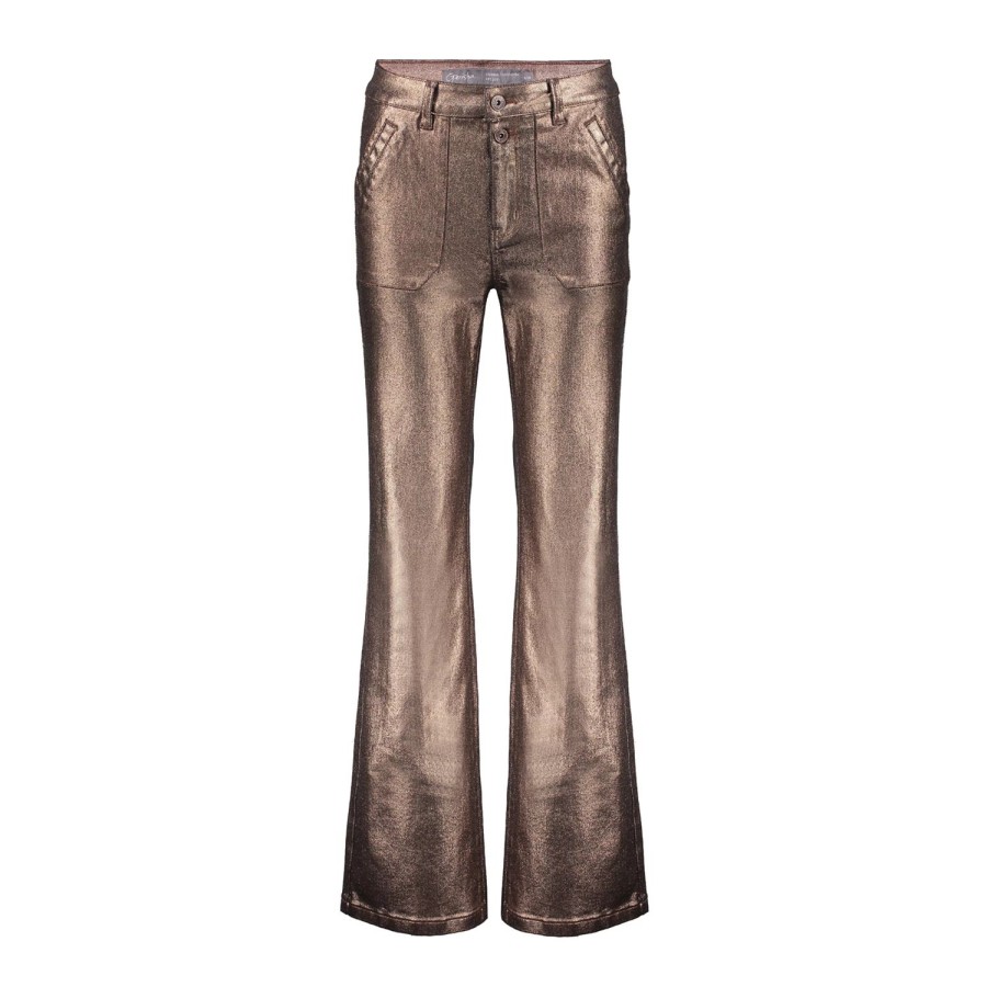 Vrouwen Geisha Fashion | Geisha Dames Metallic Flared Jeans 31806-10 Copper