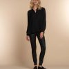 Vrouwen Geisha Fashion | Geisha Dames Blouse Plisse 33510-10 Zwart