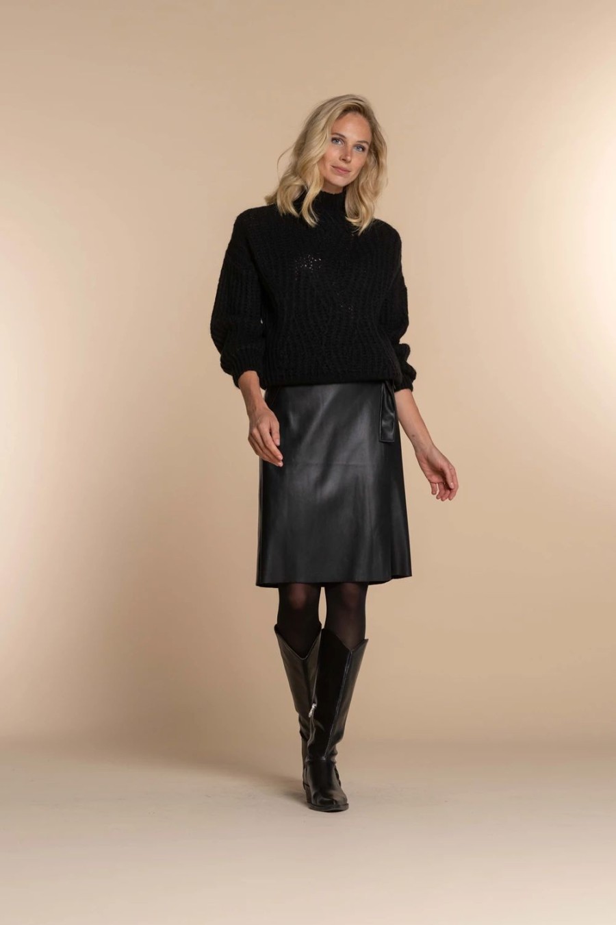 Vrouwen Geisha Fashion | Geisha Dames Grofgebreide Trui 34553-70 Zwart