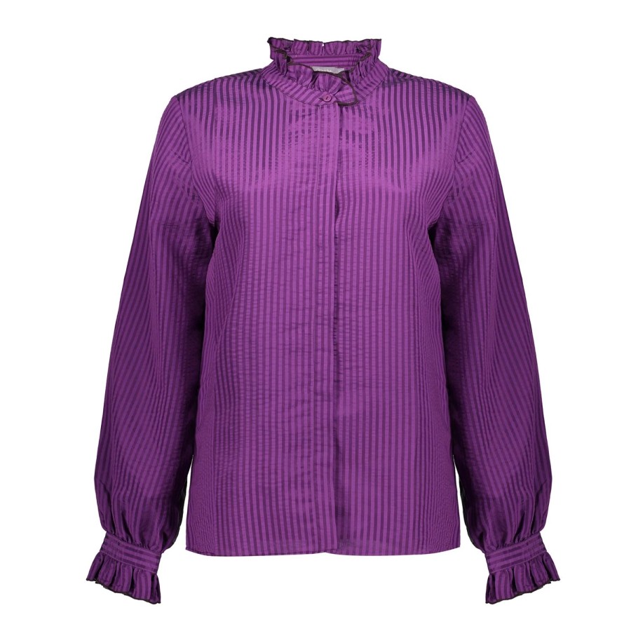 Vrouwen Geisha Fashion | Geisha Dames Gestreepte Blouse 33629-20 Paars