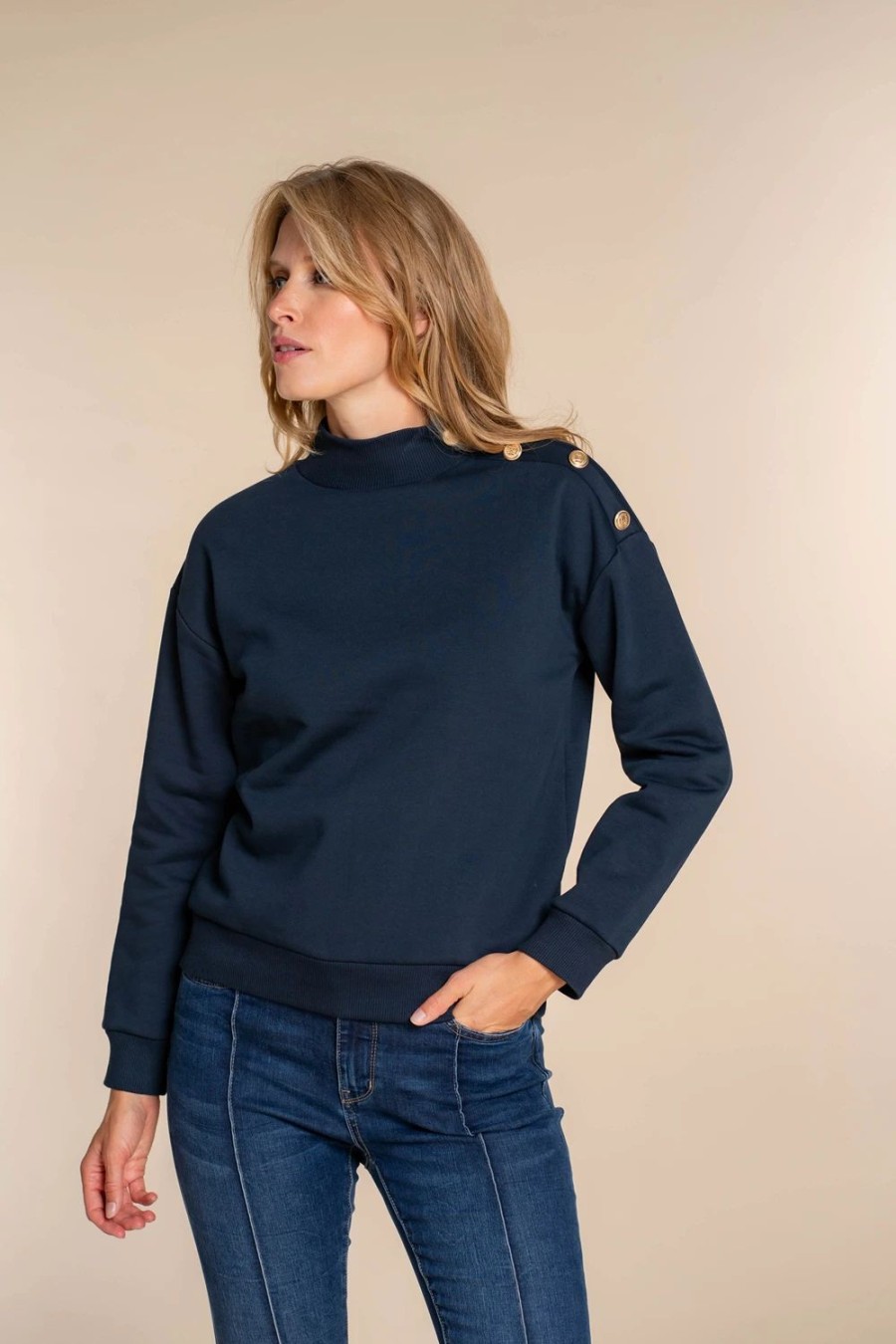 Vrouwen Geisha Fashion | Geisha Dames Sweater Met Knopen 32834-41 Navy
