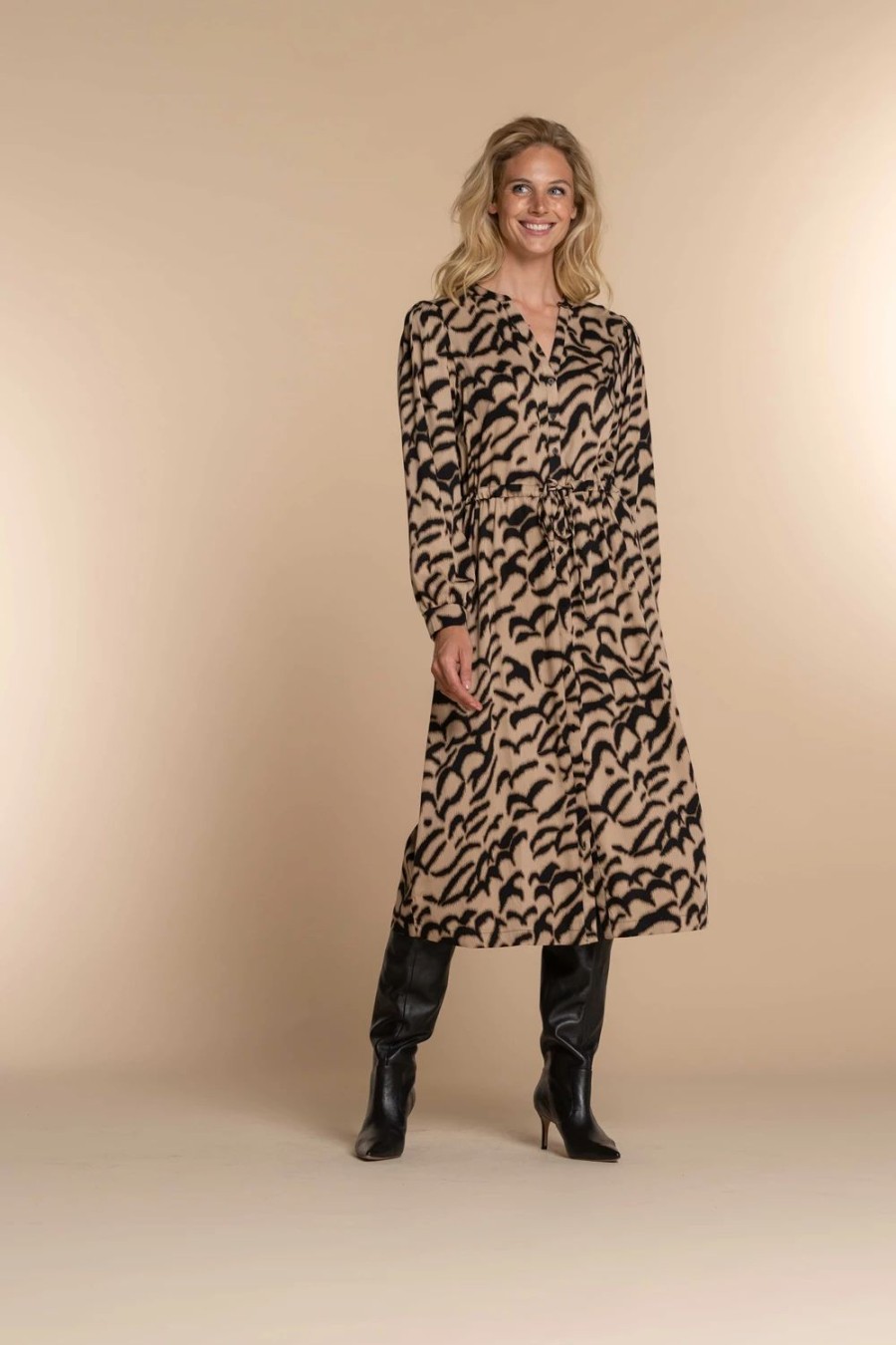 Vrouwen Geisha Fashion | Geisha Dames Blouse Jurk Met Print 37623-20 Sand