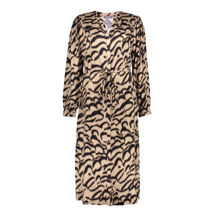 Vrouwen Geisha Fashion | Geisha Dames Blouse Jurk Met Print 37623-20 Sand