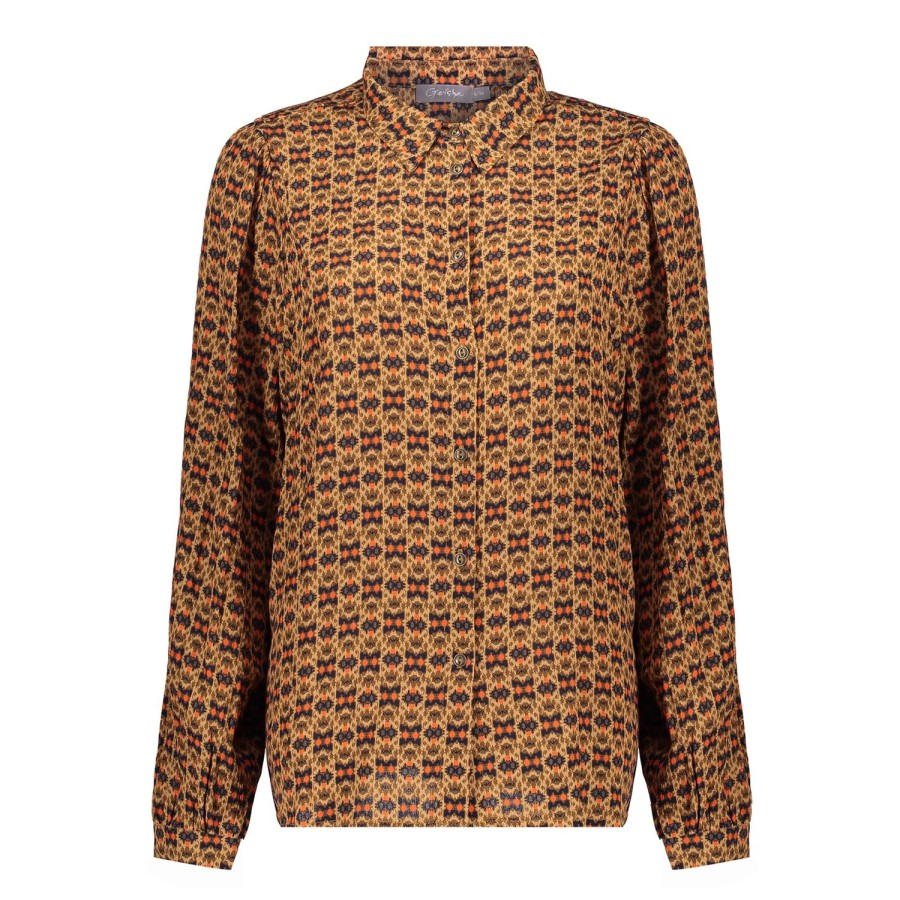 Vrouwen Geisha Fashion | Geisha Blouse Ethnic Print Pofeffect Mouwen 23675-20 Camel