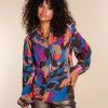 Vrouwen Geisha Fashion | Geisha Dames Top Met Bloemenprint 33951-20 Cobalt