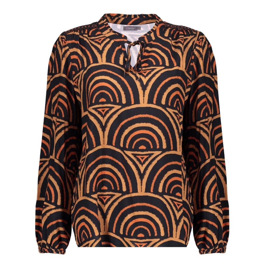 Vrouwen Geisha Fashion | Geisha Dames Top Met Vintage Print 33661-20 Zwart