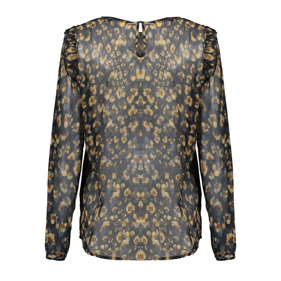 Vrouwen Geisha Fashion | Geisha Dames Mesh Top Met Bloemenprint 83757-20 Navy