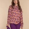Vrouwen Geisha Fashion | Geisha Dames Blouse Met Vintage Print 33644-20 Paars